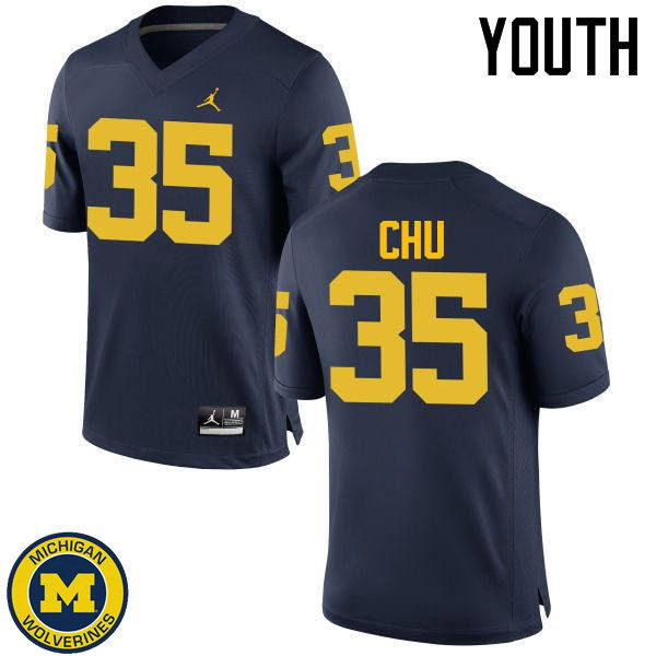 Youth University of Michigan #35 Brian Chu Navy Embroidery Jersey